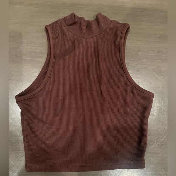 Pellucid - brown Basics Threaded Sleeveless Top cropped mock neck- size small - Picture 4 of 6